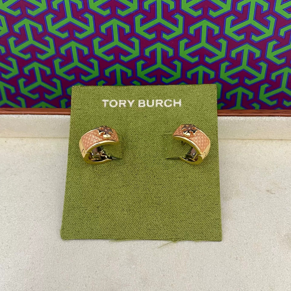 Tory Burch Mini Inlaid Enamel Drip Letter Earrings